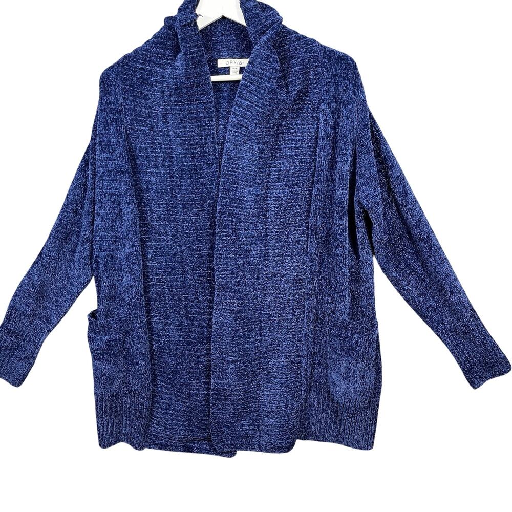 NEW Orvis Womens MED Blue‎ Open Front Cardigan Sweater 100% Polyester 26CT